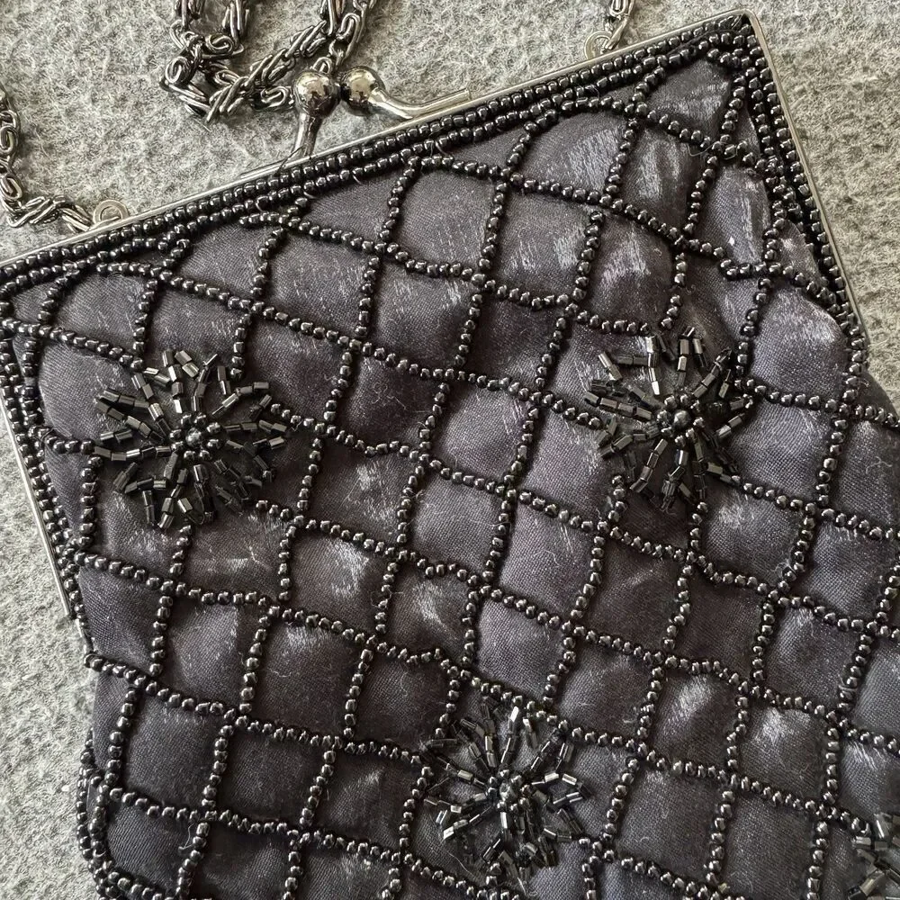Hillard and Hanson Beaded Purse Small Bag Black Body Vintage 5x7” - Picture 3 of 6
